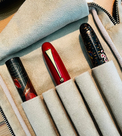 Kyoku Haku Kimono Fabric Pen Case Khaki [5 Slots / 9 Slots]