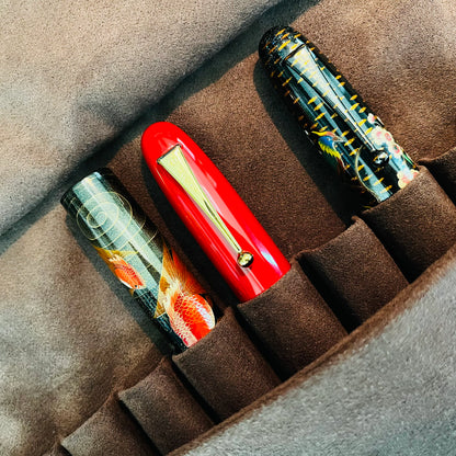 Kyoku Haku Kimono Fabric Pen Case Khaki [5 Slots / 9 Slots]