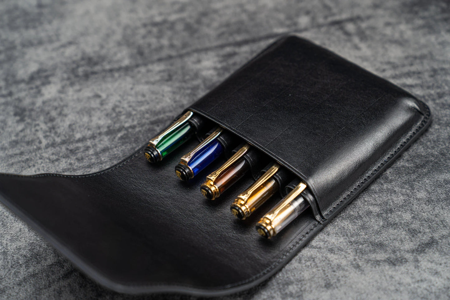 Galen Leather - Leather Flap Pen Case for Five Pens