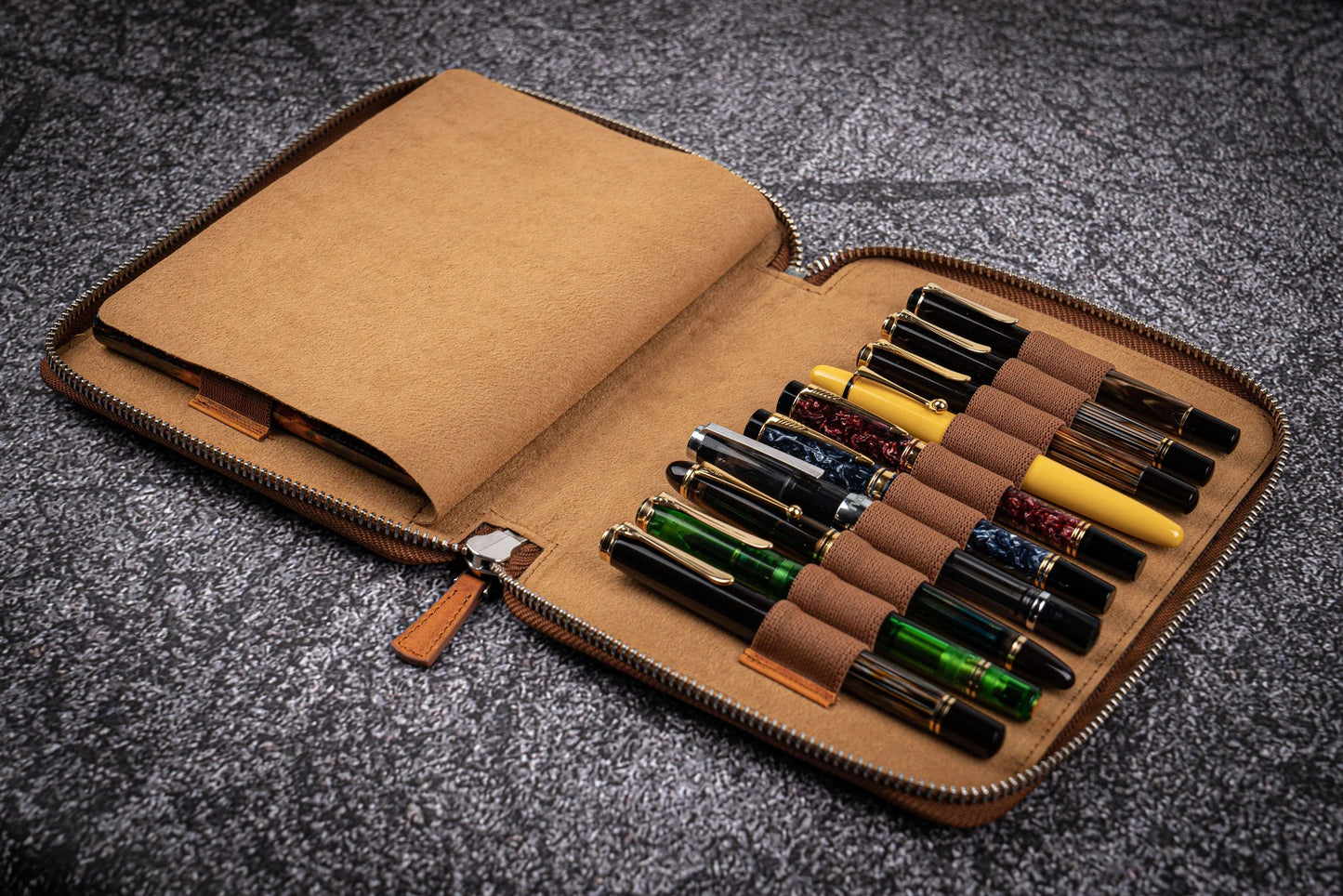 Galen Leather - Leather Zippered 20 Slots Pen Case