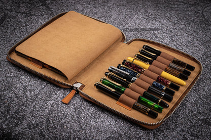 Galen Leather - Leather Zippered 20 Slots Pen Case