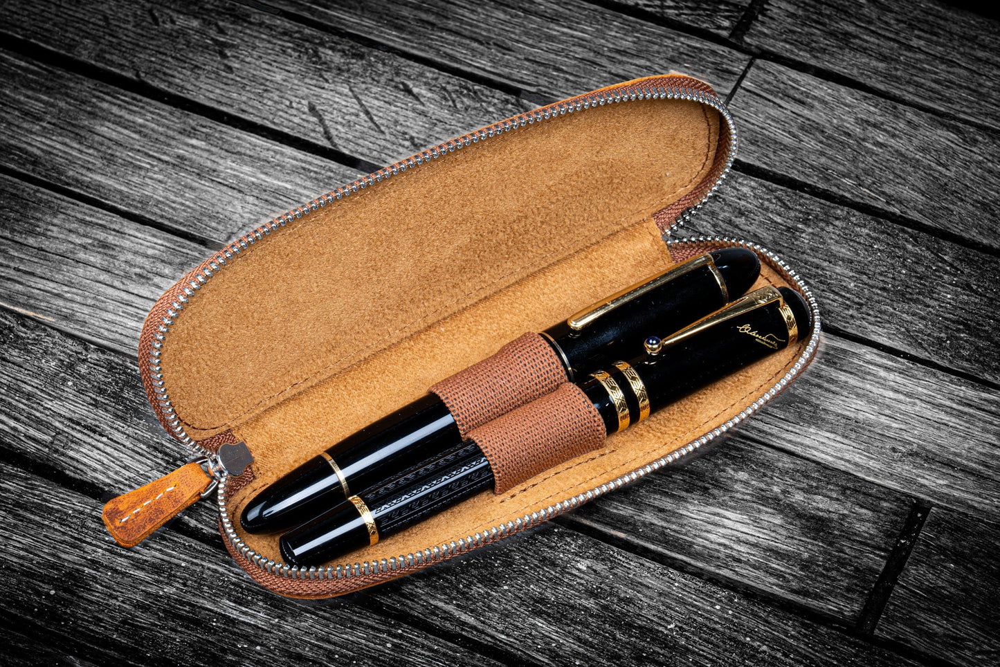 Galen Leather - Leather Zippered Duo Slim Pen Case for 2 Pens