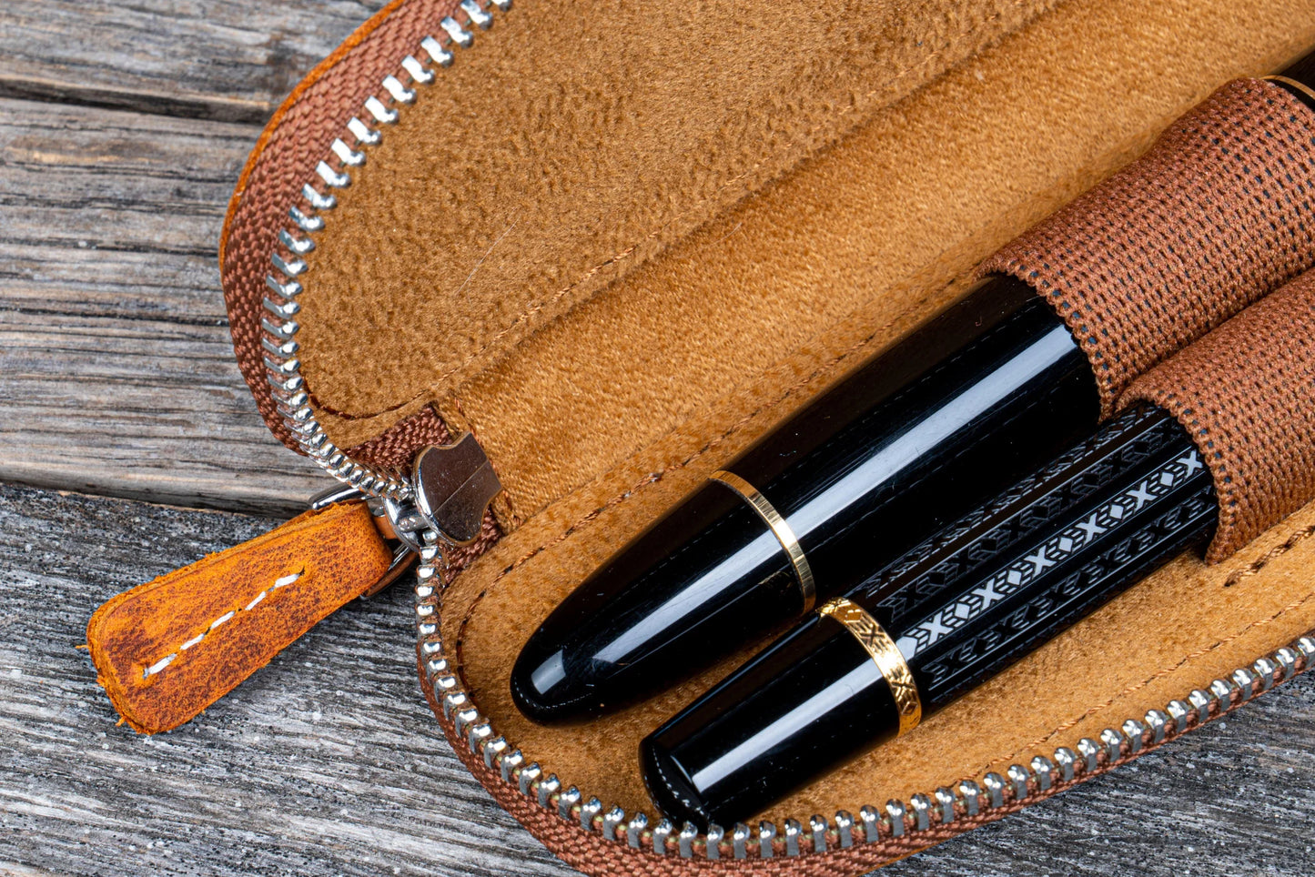 Galen Leather - Leather Zippered Duo Slim Pen Case for 2 Pens