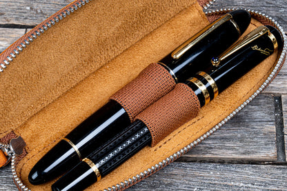 Galen Leather - Leather Zippered Duo Slim Pen Case for 2 Pens