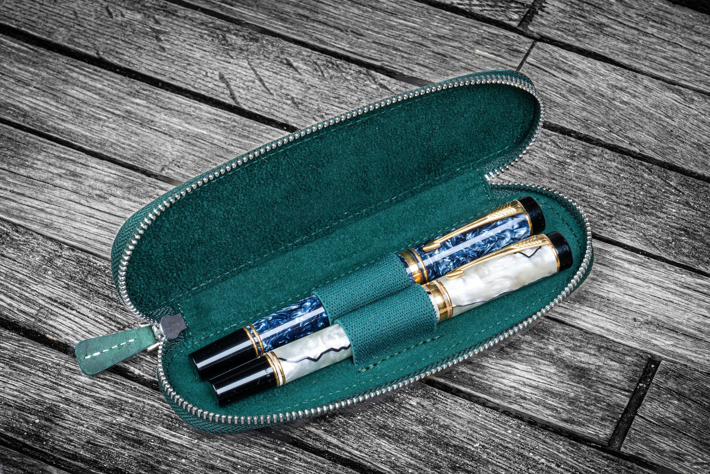 Galen Leather - Leather Zippered Duo Slim Pen Case for 2 Pens