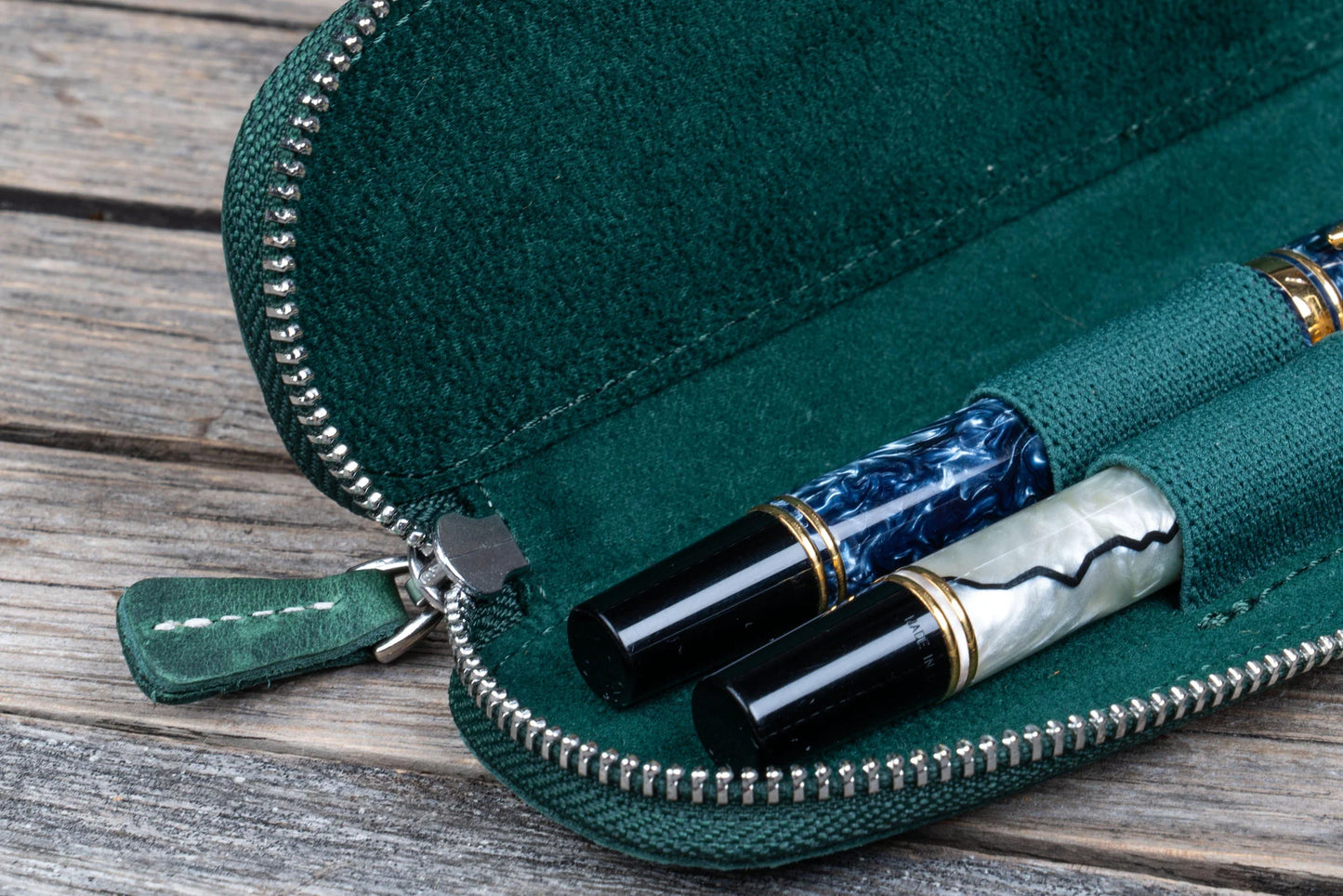 Galen Leather - Leather Zippered Duo Slim Pen Case for 2 Pens