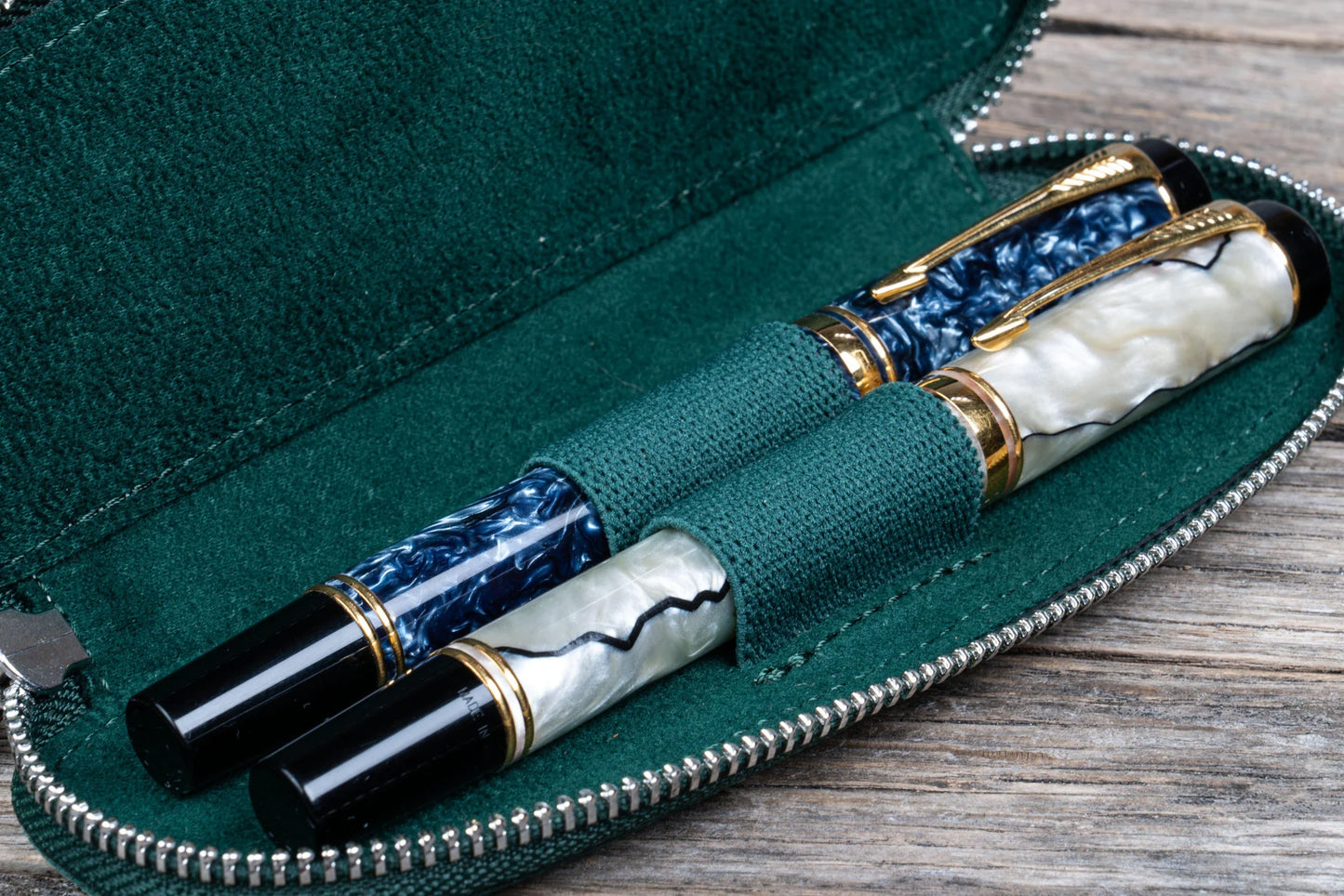 Galen Leather - Leather Zippered Duo Slim Pen Case for 2 Pens