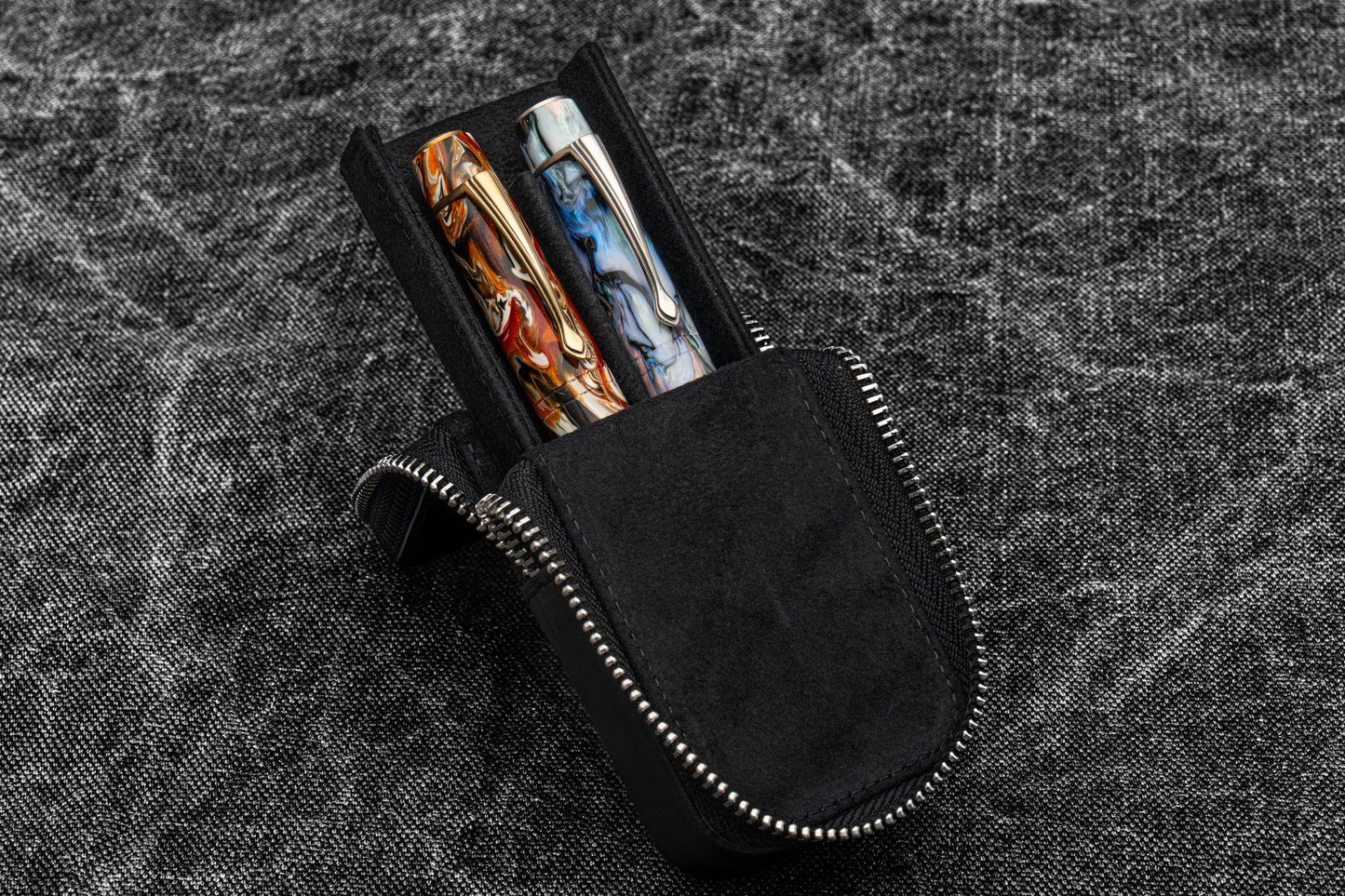 Galen Leather - Leather Zippered Magnum Opus 2 Slots Hard Pen Case with Removable Pen Tray