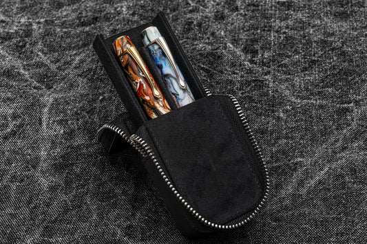 Galen Leather - Leather Zippered Magnum Opus 2 Slots Hard Pen Case with Removable Pen Tray