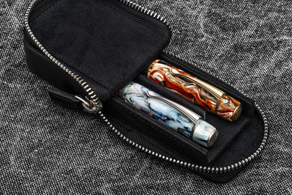 Galen Leather - Leather Zippered Magnum Opus 2 Slots Hard Pen Case with Removable Pen Tray