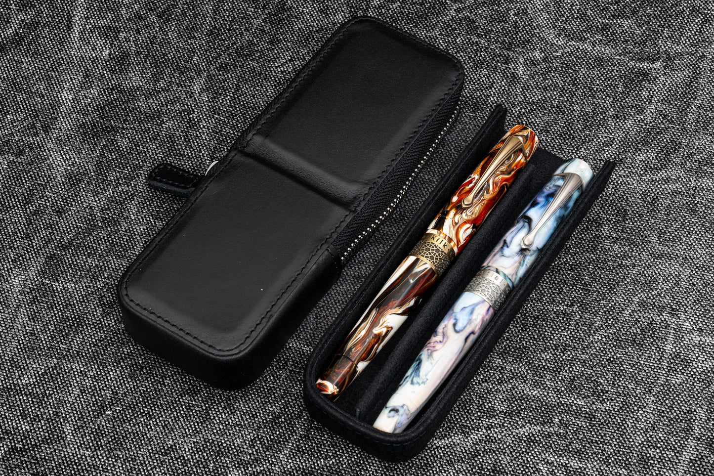 Galen Leather - Leather Zippered Magnum Opus 2 Slots Hard Pen Case with Removable Pen Tray