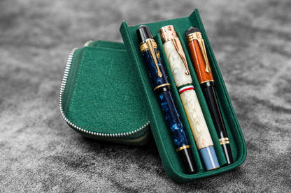 Galen Leather - Leather Zippered Magnum Opus 3 Slots Hard Pen Case with Removable Pen Tray