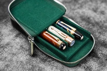 Galen Leather - Leather Zippered Magnum Opus 3 Slots Hard Pen Case with Removable Pen Tray