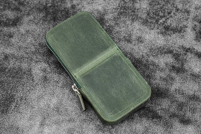 Galen Leather - Leather Zippered Magnum Opus 3 Slots Hard Pen Case with Removable Pen Tray