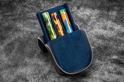 Galen Leather - Leather Zippered Magnum Opus 3 Slots Hard Pen Case with Removable Pen Tray