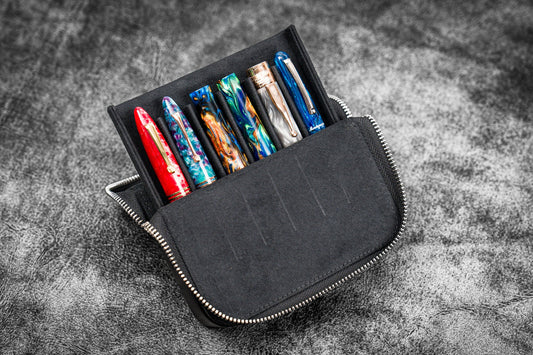 Galen Leather - Leather Zippered Magnum Opus 6 Slots Hard Pen Case with Removable Pen Tray