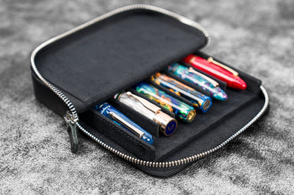 Galen Leather - Leather Zippered Magnum Opus 6 Slots Hard Pen Case with Removable Pen Tray