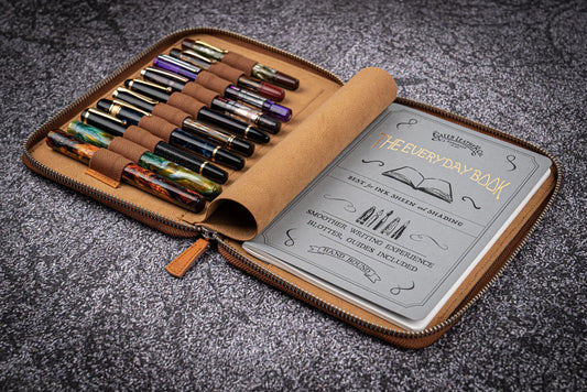 Galen Leather - Leather Zippered 10 Slots Pen Case with A5 Notebook Holder
