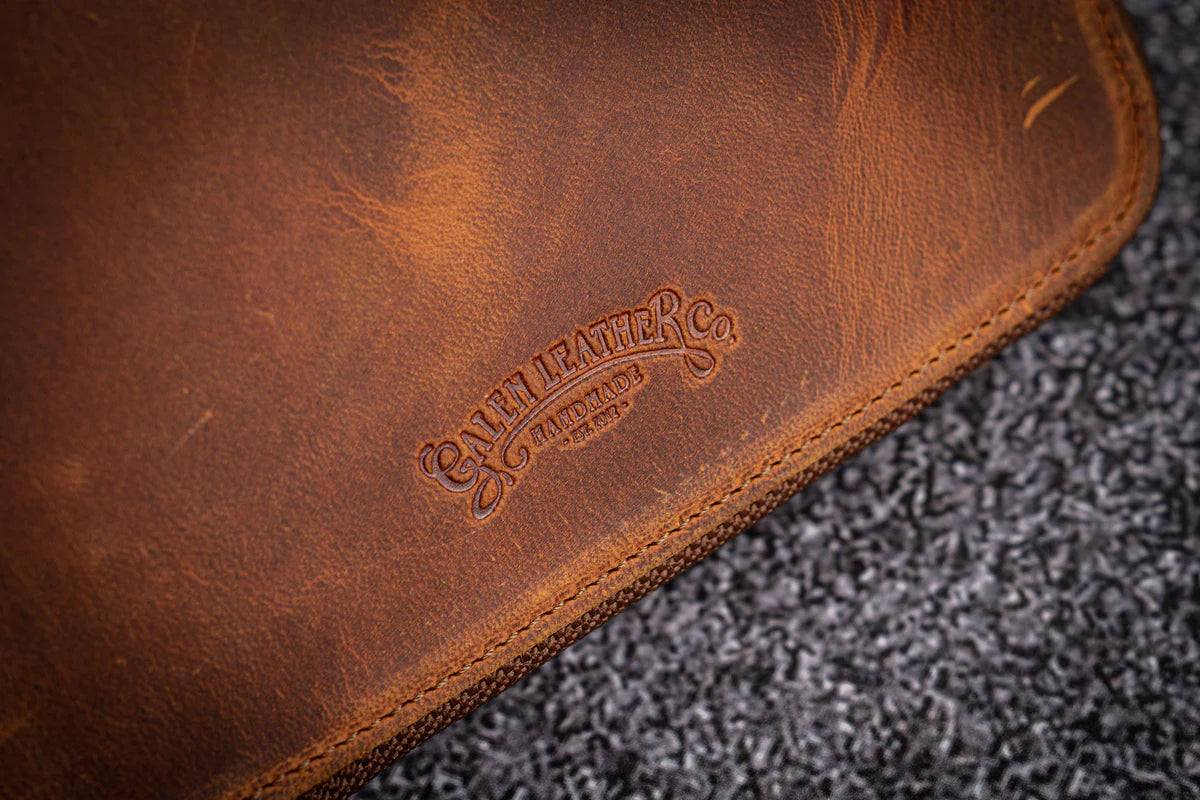 Galen Leather - Leather Zippered 10 Slots Pen Case with A5 Notebook Holder