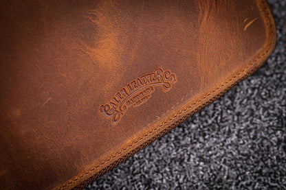 Galen Leather - Leather Zippered 10 Slots Pen Case with A5 Notebook Holder