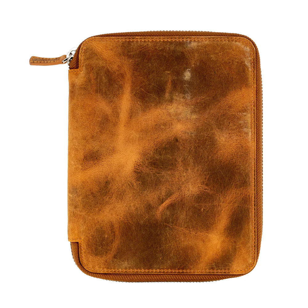 Galen Leather - Leather Zippered 10 Slots Pen Case with A5 Notebook Holder
