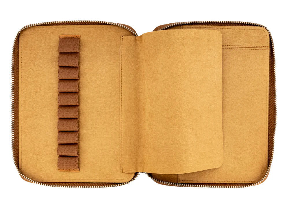 Galen Leather - Leather Zippered 10 Slots Pen Case with A5 Notebook Holder