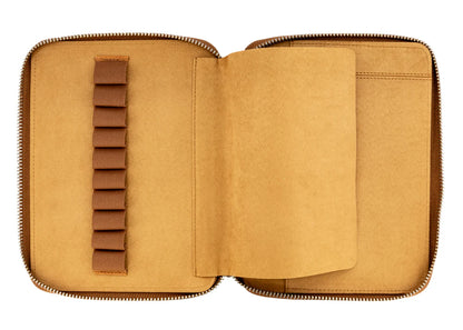 Galen Leather - Leather Zippered 10 Slots Pen Case with A5 Notebook Holder