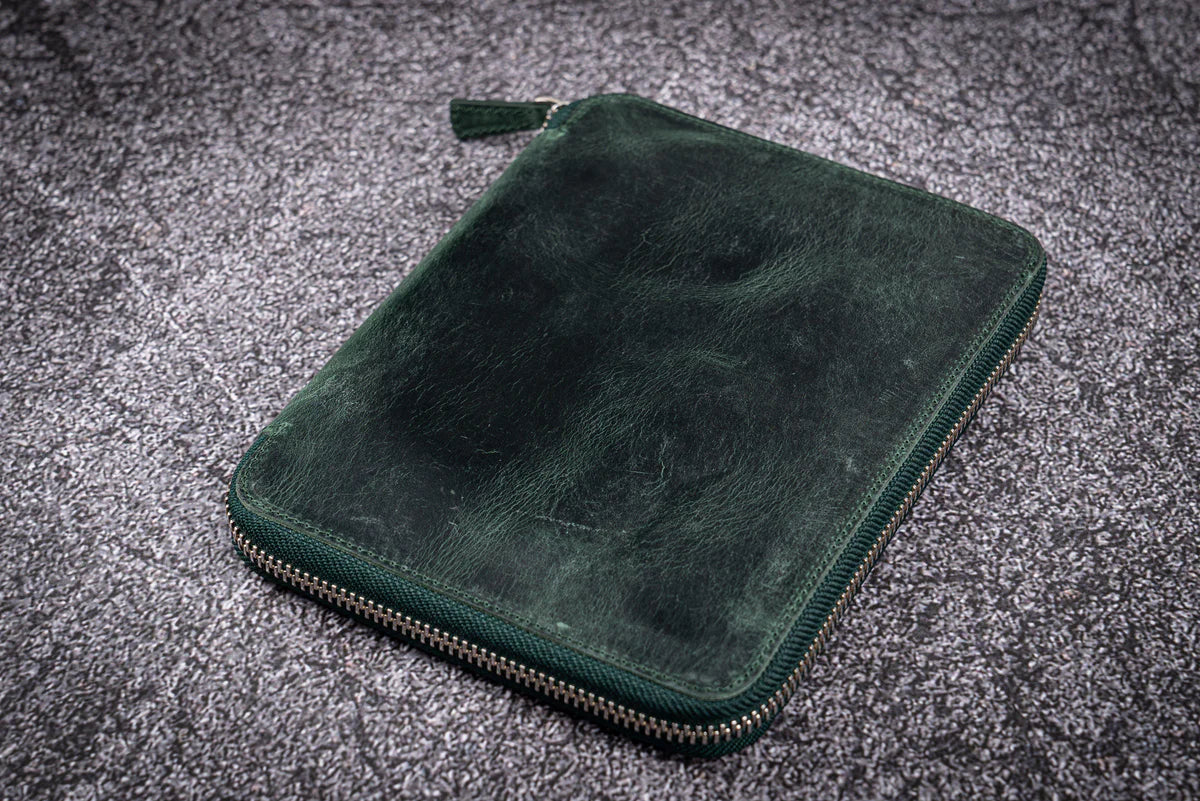 Galen Leather - Leather Zippered 10 Slots Pen Case with A5 Notebook Holder