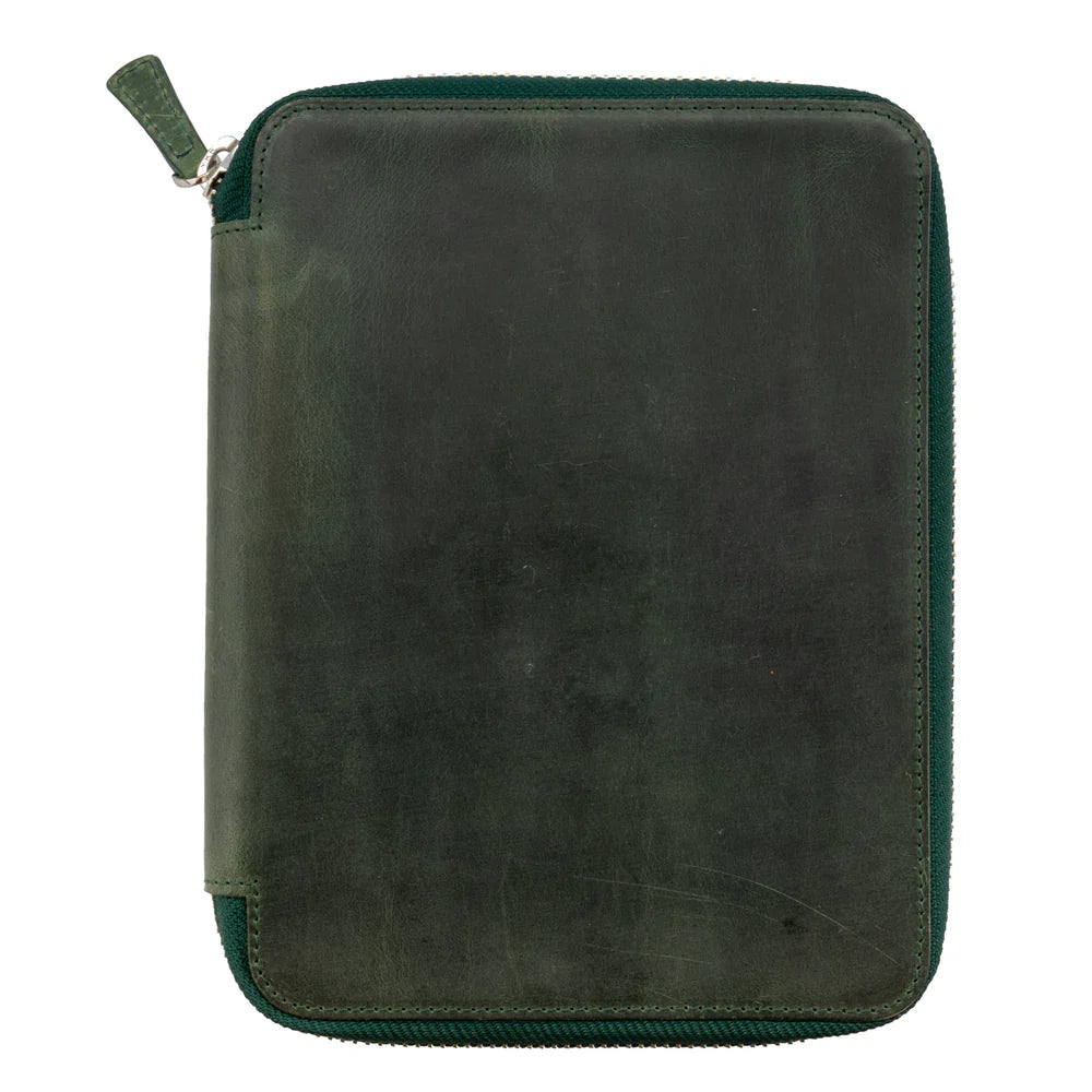 Galen Leather - Leather Zippered 10 Slots Pen Case with A5 Notebook Holder