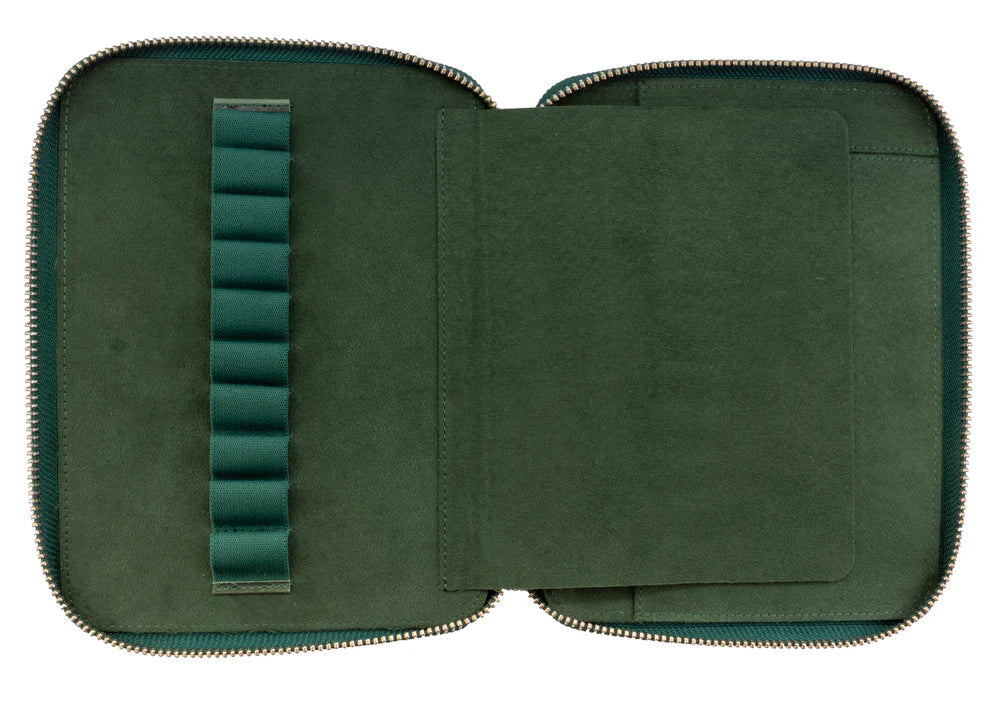 Galen Leather - Leather Zippered 10 Slots Pen Case with A5 Notebook Holder