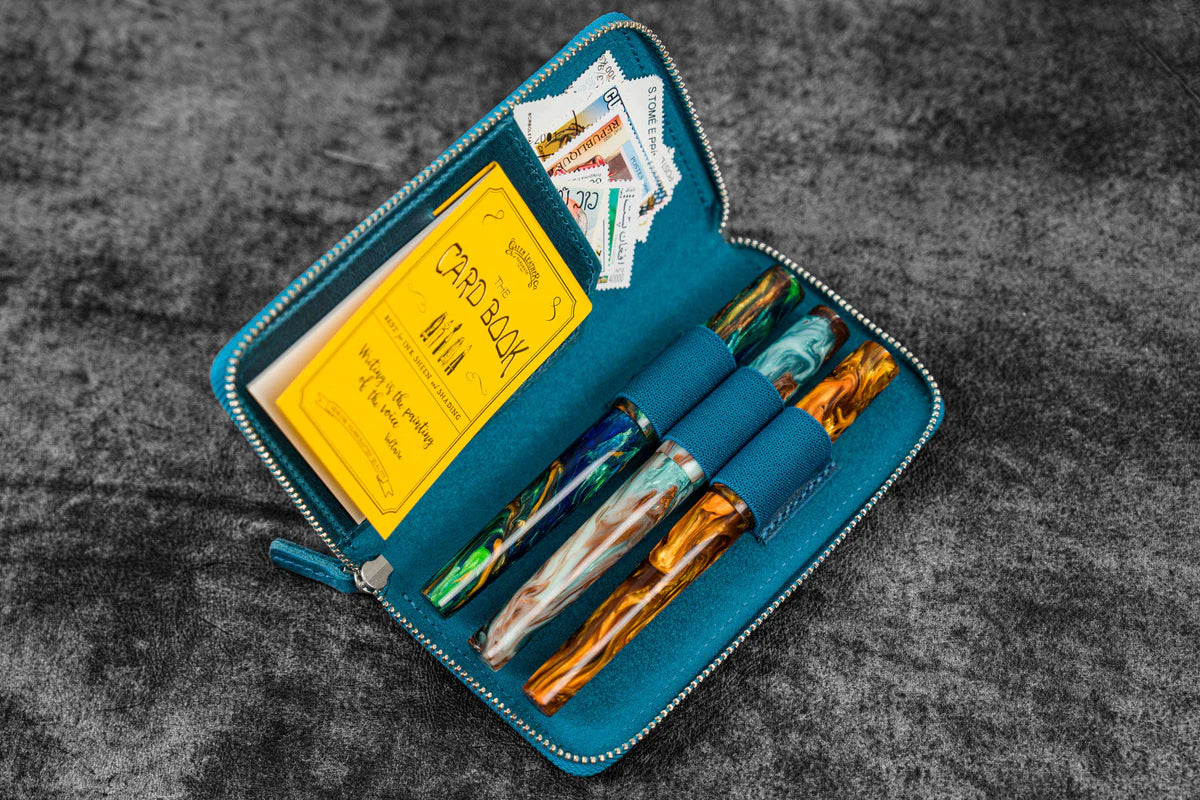 Galen Leather - Leather Zippered 3 Slots Pen Case