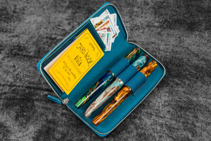 Galen Leather - Leather Zippered 3 Slots Pen Case