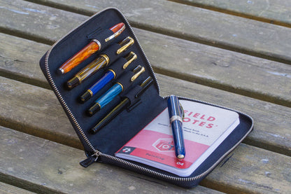Galen Leather - Leather Zippered 5 Slots Pen Case