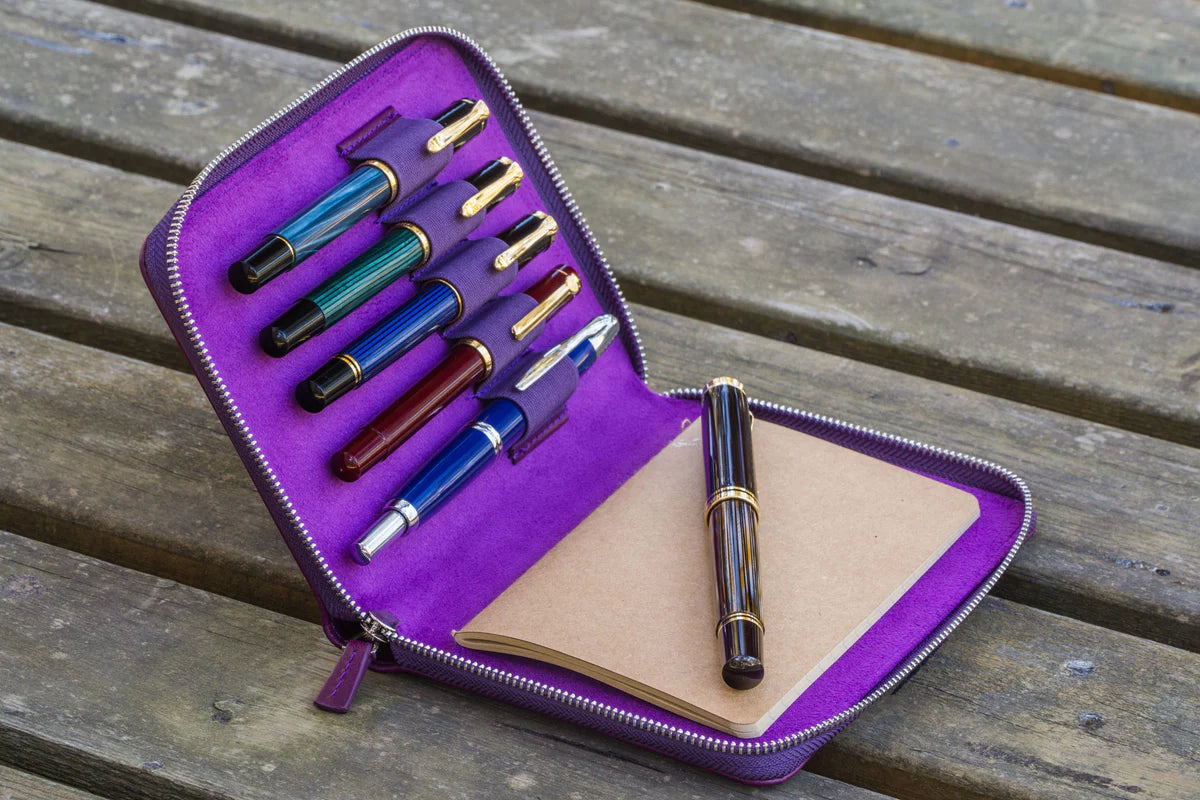 Galen Leather - Leather Zippered 5 Slots Pen Case