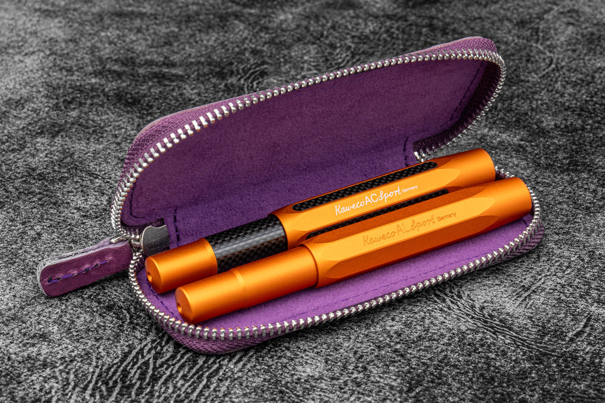 Galen Leather - Leather Zippered Double Pen Case for Kaweco - Pocket Pen