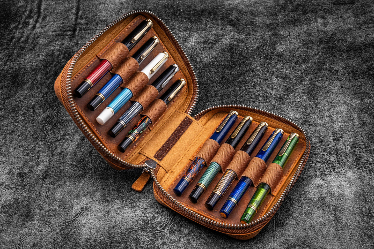 Galen Leather Expansi-Pouch Leather Wide 10 Slots Pen Case - A6 Zip Folio