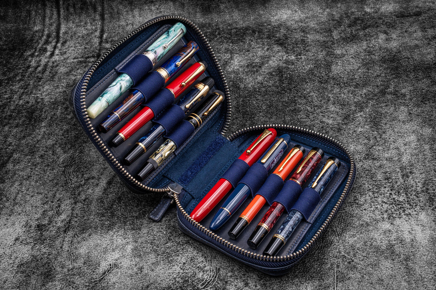 Galen Leather Expansi-Pouch Leather Wide 10 Slots Pen Case - A6 Zip Folio