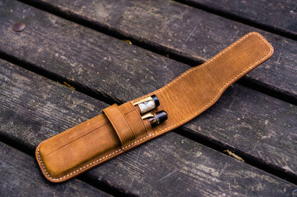 Galen Leather - Leather Flap Pen Case for Two Pens