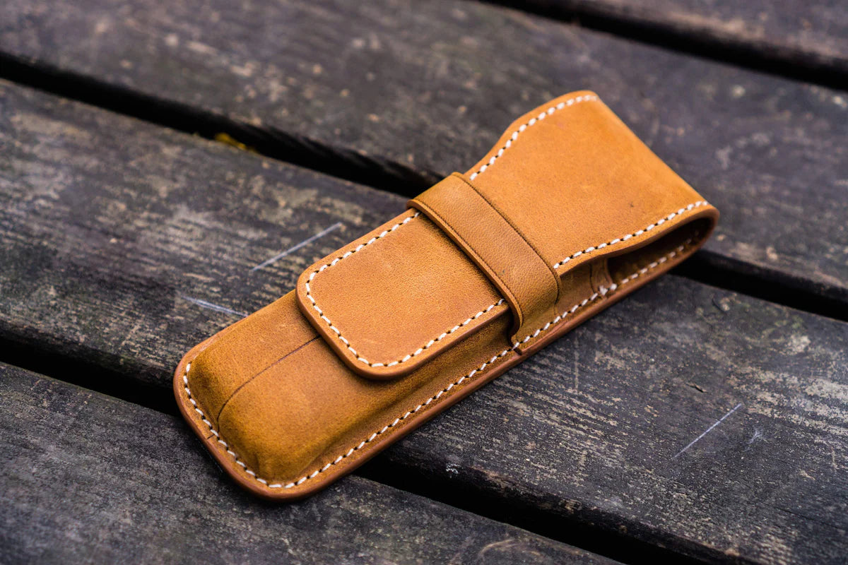 Galen Leather - Leather Flap Pen Case for Two Pens