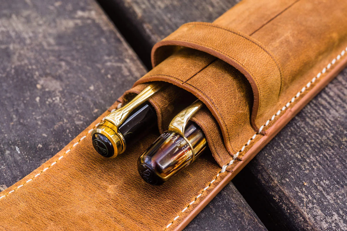 Galen Leather - Leather Flap Pen Case for Two Pens