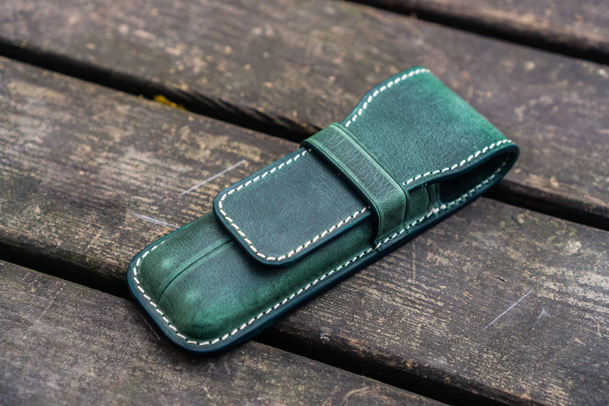 Galen Leather - Leather Flap Pen Case for Two Pens