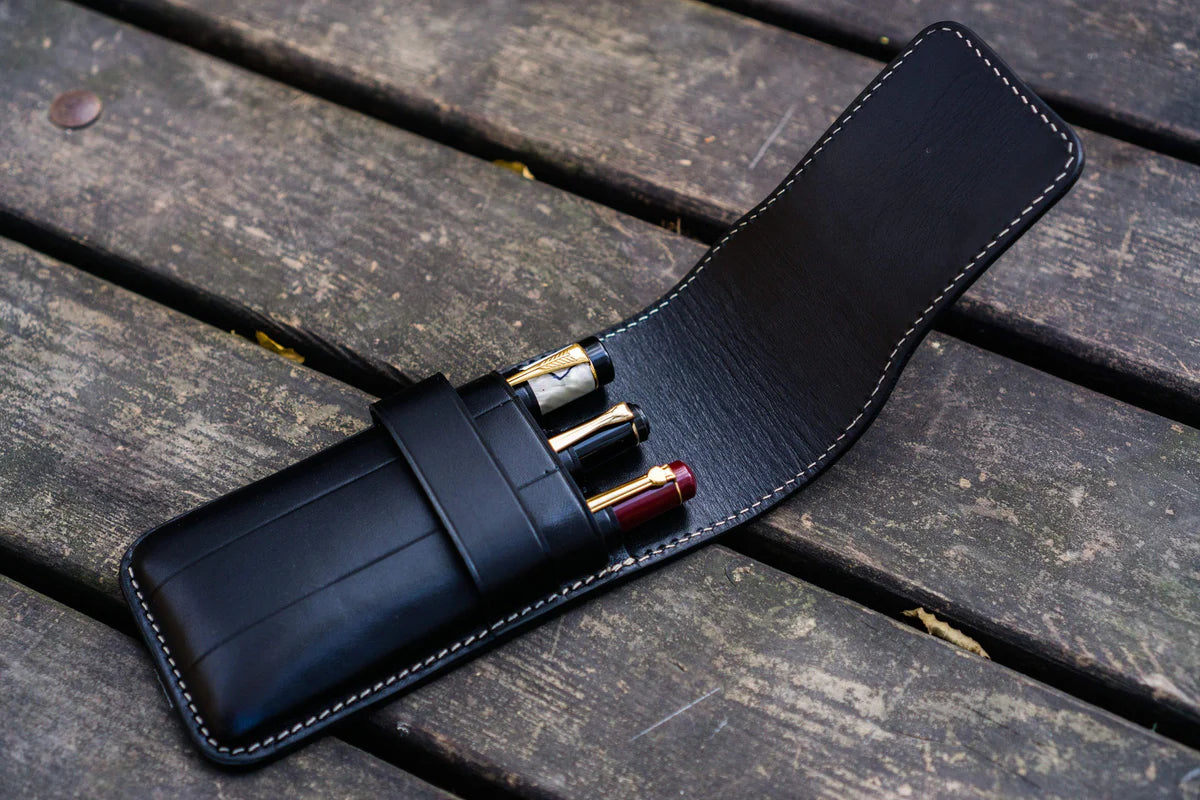 Galen Leather - Leather Flap Pen Case for Three Pens
