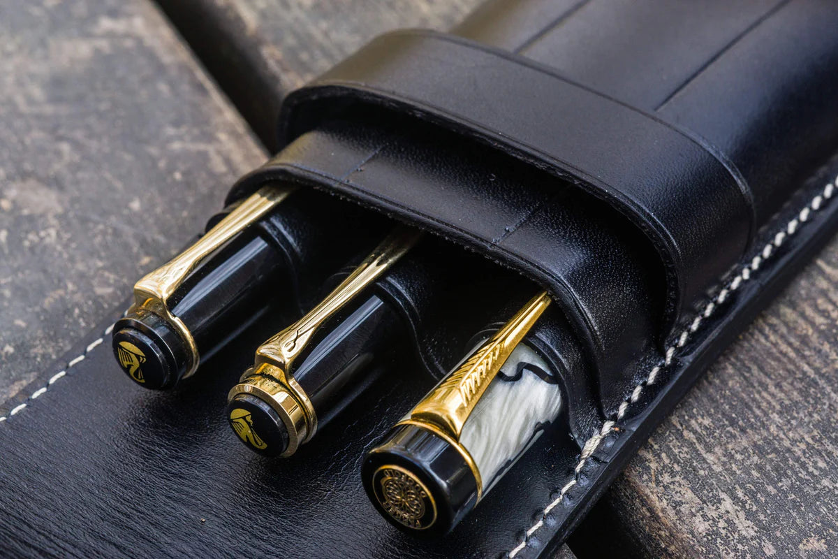 Galen Leather - Leather Flap Pen Case for Three Pens