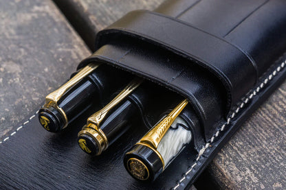 Galen Leather - Leather Flap Pen Case for Three Pens