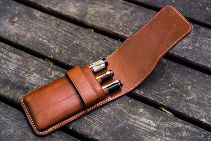 Galen Leather - Leather Flap Pen Case for Three Pens