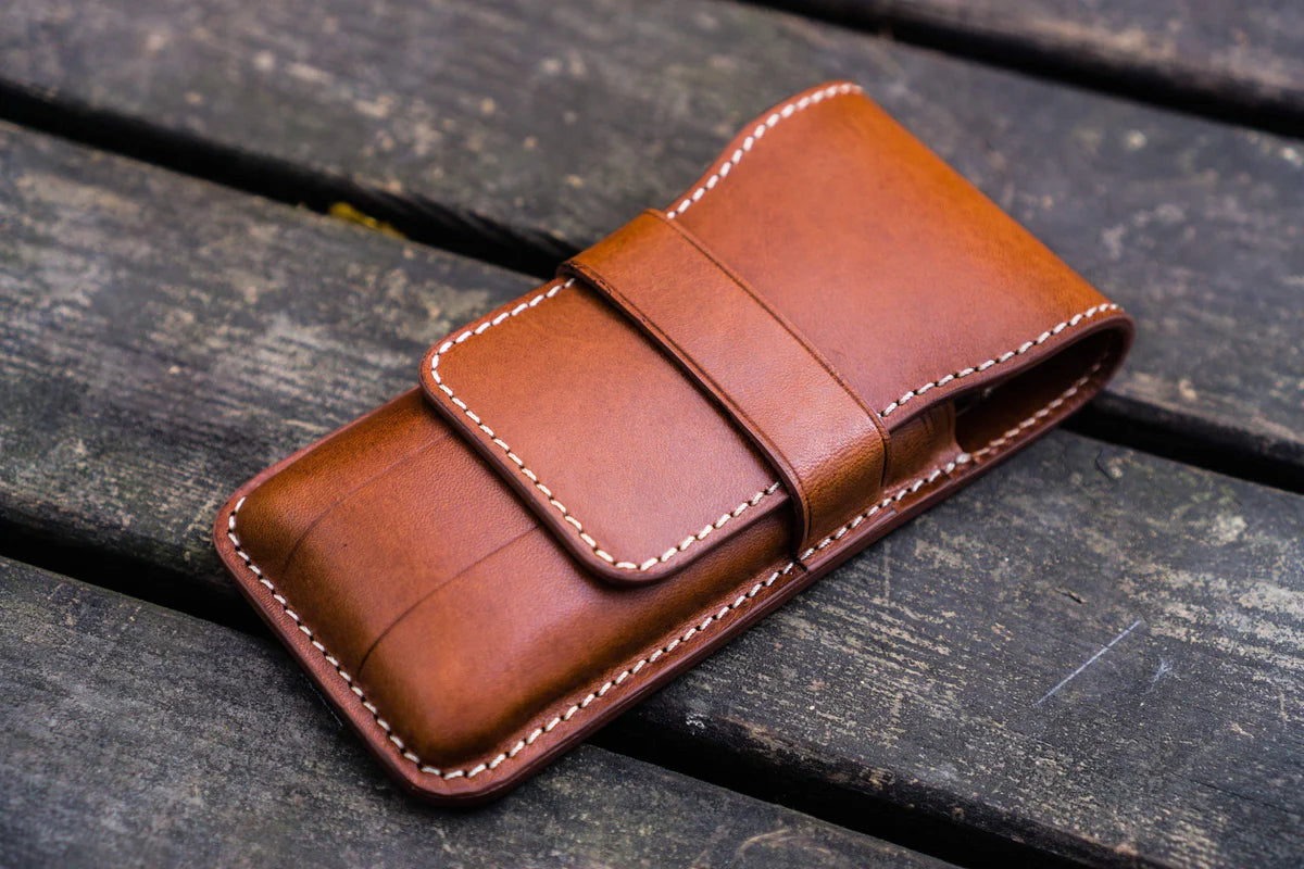 Galen Leather - Leather Flap Pen Case for Three Pens