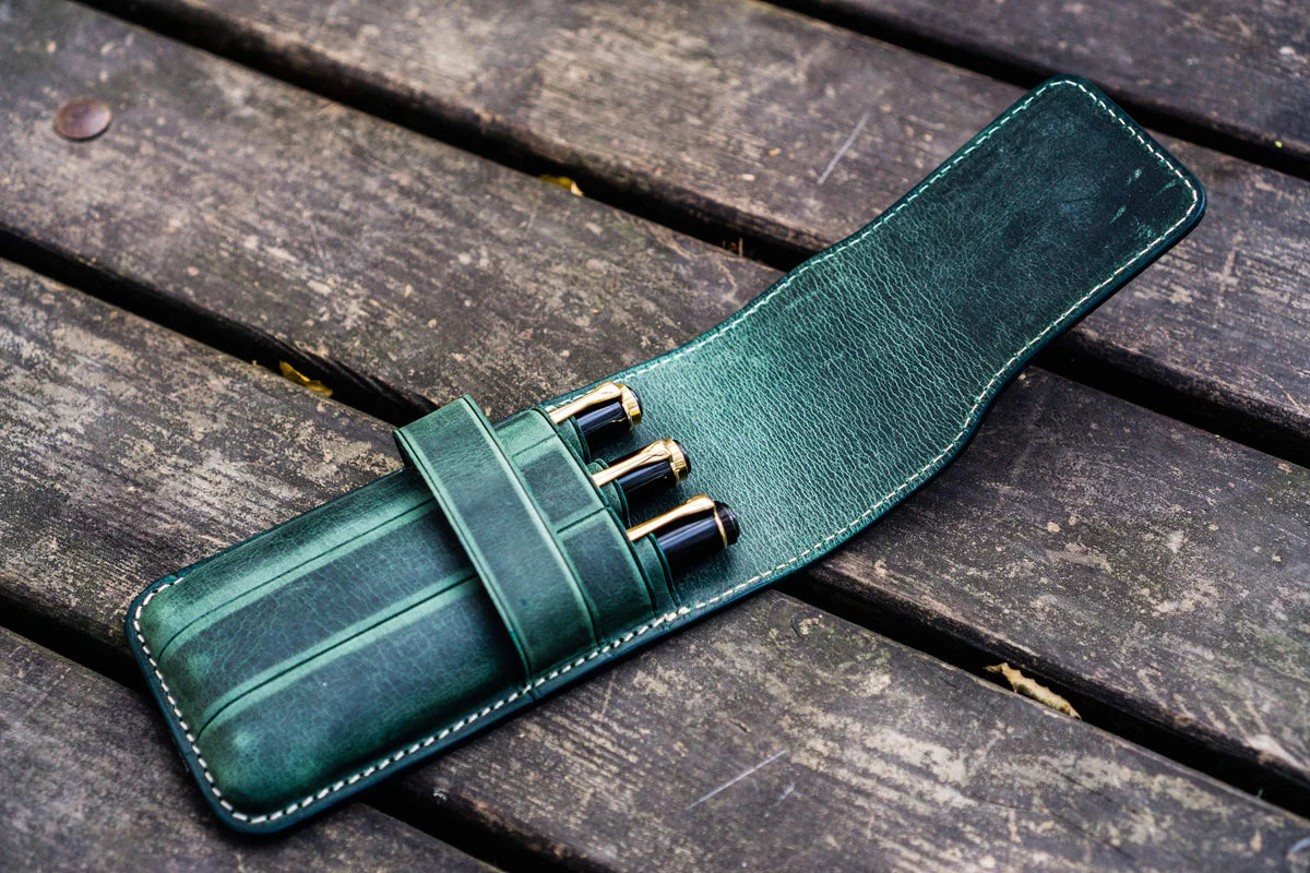 Galen Leather - Leather Flap Pen Case for Three Pens