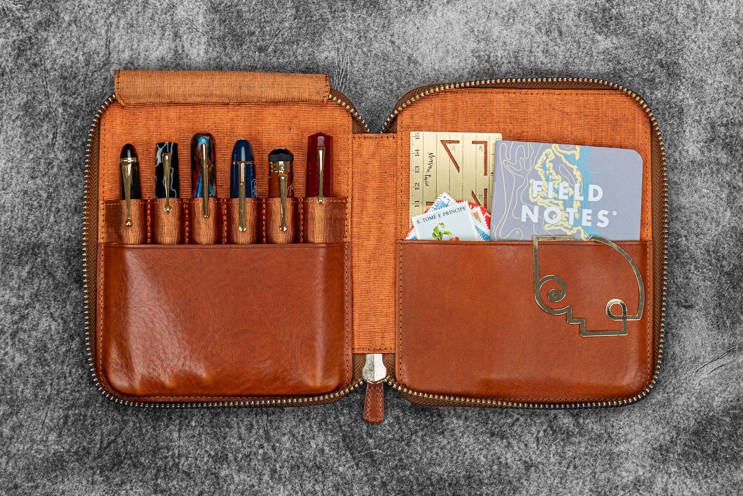 Galen Leather - Legacy Leather Zip Pen Case For 6 Pens with A6 Pocket