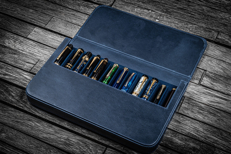 Galen Leather - Leather Magnum Opus 12 Slots Hard Pen Case with Removable Pen Tray