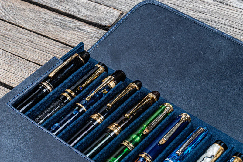 Galen Leather - Leather Magnum Opus 12 Slots Hard Pen Case with Removable Pen Tray